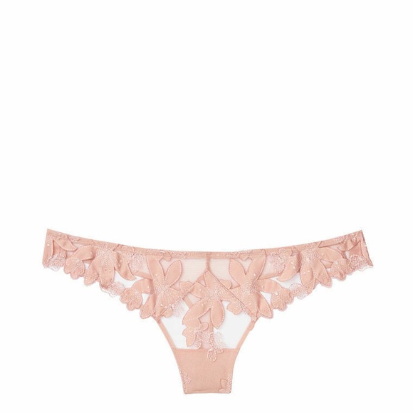 NWT $39 Victoria Secrets Lux Embroidered Thong Panty‎ Demure Pink [ Large ] - Picture 3 of 12